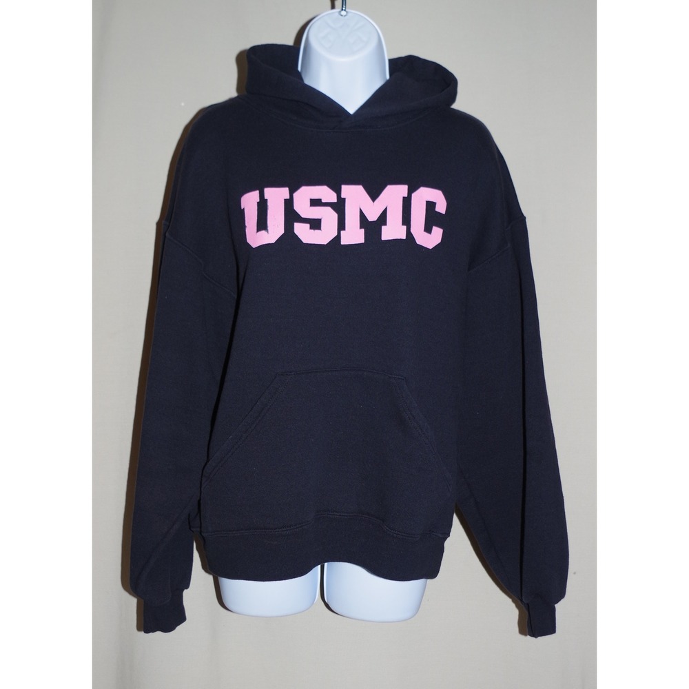 Soffe USMC Hoodie Womens Medium Black Pink Marine Corps Pullover Sweatshirt